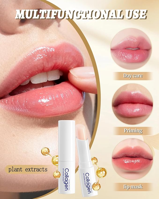 Collagen Lip Balm Set, 5Pcs Moisturizing Hydrating Lip Balm, Dry Lips Care Lip Moisturizer, Nourishing Vegan Lip Primer for Lipstick, Lightweight & Non-Sticky,Thanksgiving Lip Care Gift Kit for Women