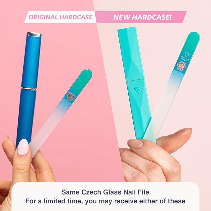 Bona Fide Beauty Glass Nail File with Case (Aqua) - 1 Piece Luxurious Gifts for Women, Crystal Etched Nail File for Natural Nails
