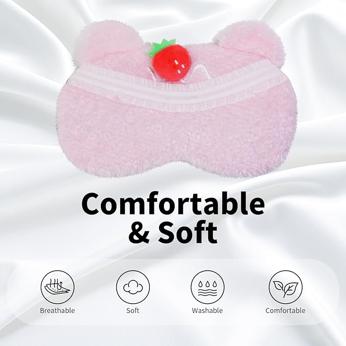 PERFECTSIGHT Sleep Eye Masks, Cute Plush Sleep Eye Cover Lightweight Adjustable Eyeshade Faux Fur Mask Cover for Women Men Kids Sleep Travel Nap, Bear Cake