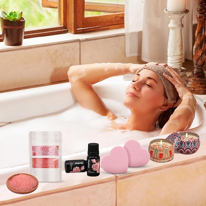 Thank You Gifts for Women, 9-Piece Rose Pamper Set – Luxury Relaxation Bath & Spa Hamper, Ideal Birthday Gift Box for Best Friend, Mum, Sister, Teacher, Unique Appreciation Presents(Thank You)