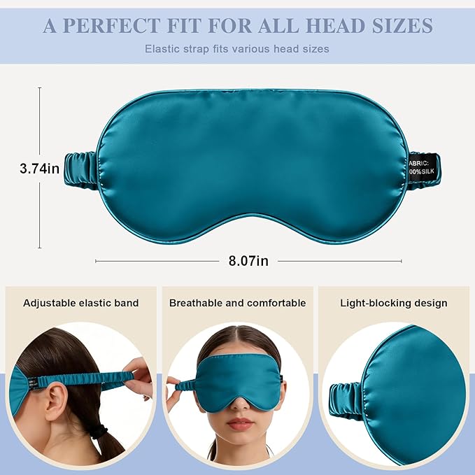 Silk Sleep Mask,Eye Mask for Sleep Women Men,Mulberry Sleeping Mask with Adjustable Strap,Blindfold Blackout Eye Mask for Travel and Full Night's Sleep,Nap