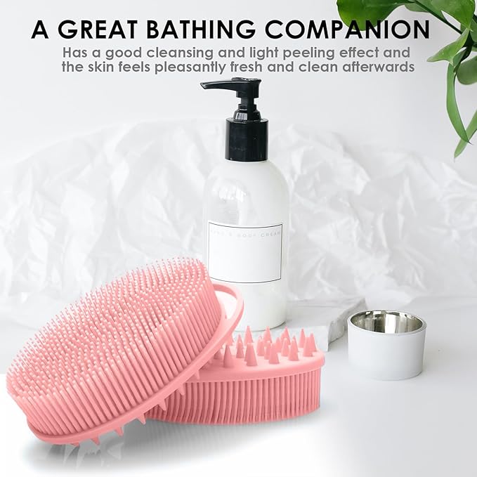 RamPula Silicone Body Scrubber, Silicone Loofah, Quick-Dry Exfoliating Body Brush for Wet or Dry Brushing, More Hygienic Than Traditional Loofah, Long-Bristle Brush, Navy Blue and Pink
