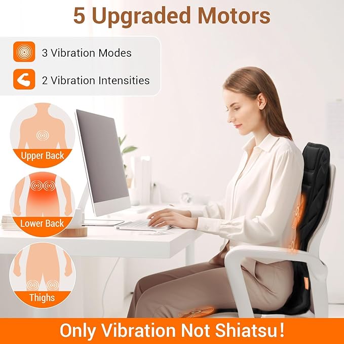 CARSHION Back Massager with Heat,Heated Seat Cover Cushion with 5 Vibrating Massage Nodes Chair Pad for Pain Relief Home Office Use