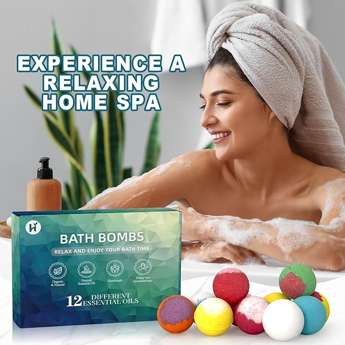Bath Bombs Birthday Gifts for Women & Men Set, 12 Pack Handmade Natural Organic Bath Bomb with Shea Butter, Basket Set for Mothers Day Gifts for Mom, Spa Relaxing Self Care, Teacher Appreciation Gifts