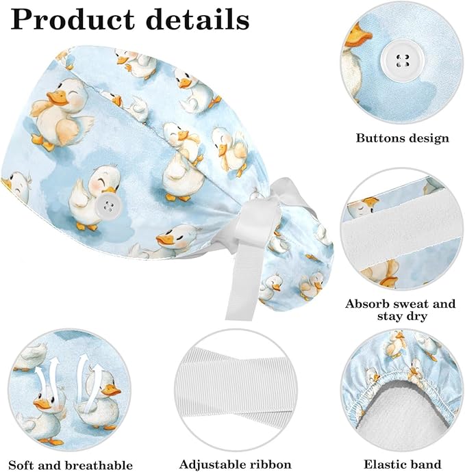 Scrub Cap, Nurse Hat, Surgical Cap with Hair Scrunchy