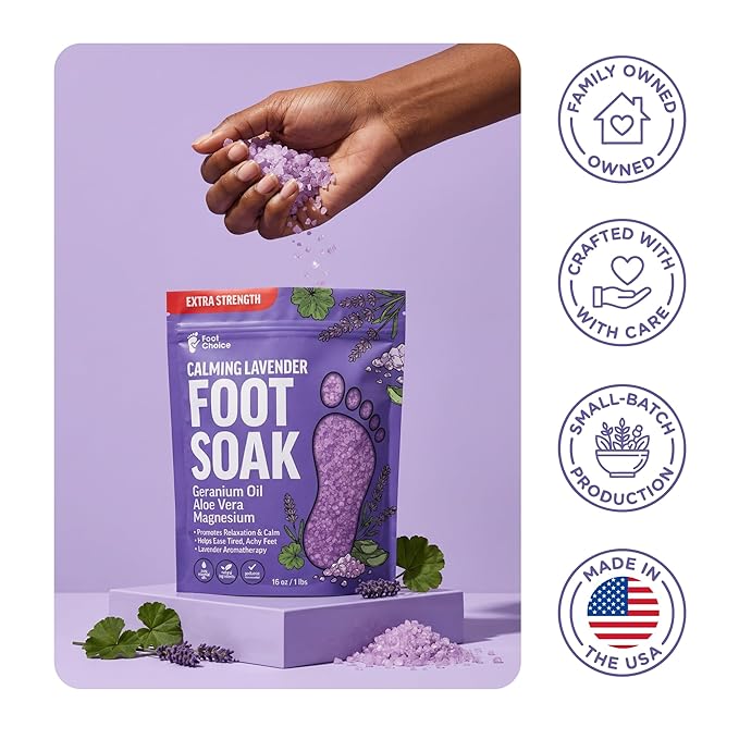 Lavender Foot Soak with Epsom Salt - Calming Aromatherapy for Relaxation & Better Sleep - Soothes Tired, Achy Feet & Softens Skin - Made in USA, 1lb