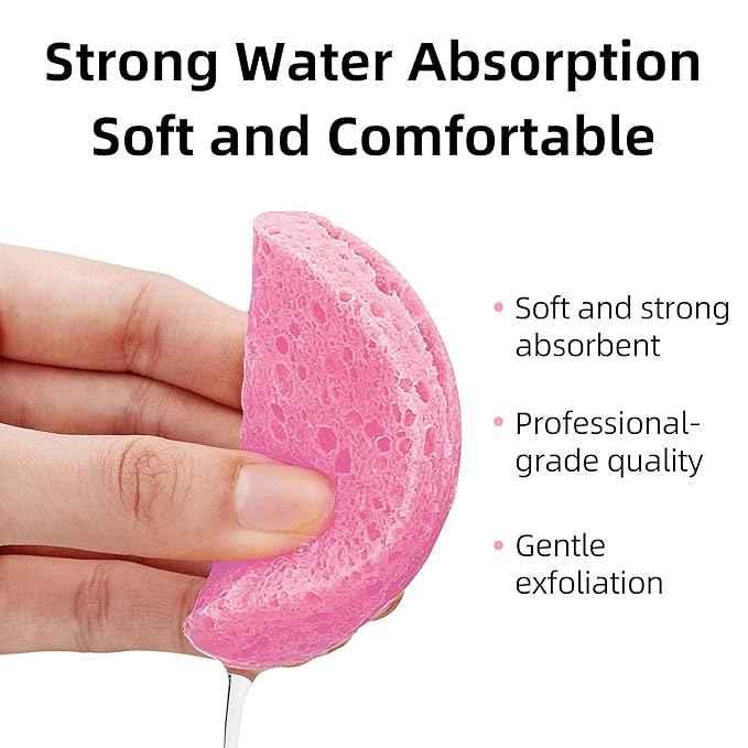60-Count Compressed Facial Sponges|100% Natural Kickleen Cellulose Cosmetic Spa Sponges for Daily Facial Cleansing|Makeup and Mask Removal | Exfoliating | Skin Massage | Pore Exfoliation(Pink)