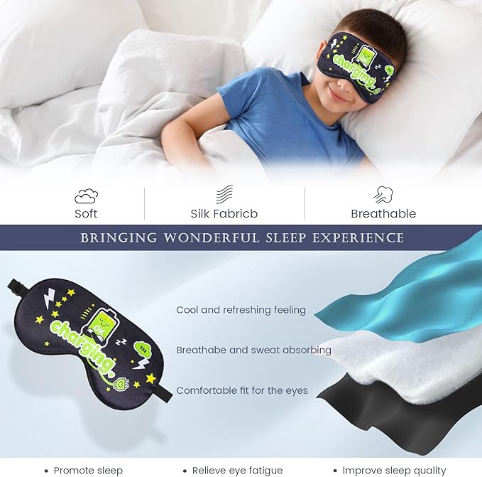 2 Pcs Boys Sleep Eye Mask, Guys Blackout Sleeping Silk Mask for Kids Adult Children's Travel Eye Mask Eye Cover Blindfold for Game (2 Pcs Battery Mask - Style 7)