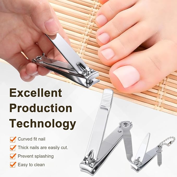 Bememo 24 Pcs Stainless Nail Clippers Set 2 Sizes Fingernail and Toenail Clippers with Chain Nail Cutter Tool Set Portable Travel Manicure Kit for Men Women Homeless Care Package Supplies(Silver)