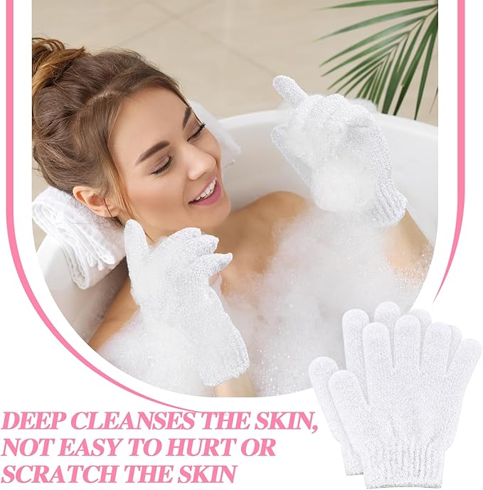 Ramede 30 Pair Exfoliating Glove Double Sided Exfoliating Bath Gloves Pack Nylon Colorful Shower for Men Women Beauty Spa Massage Shower Deep Clean Body Skin Bathing Scrubber Disposable(White)