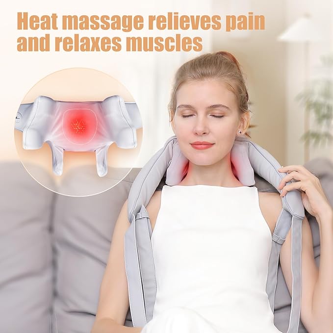 MASGRE Electric Shiatsu Back and Neck Massager, Cordless Shoulder Massager with Heat, Deep Tissue 3D Kneading Massage Pillow for Shoulder, Leg, Body Muscle Pain Relief, Gifts for Men Women