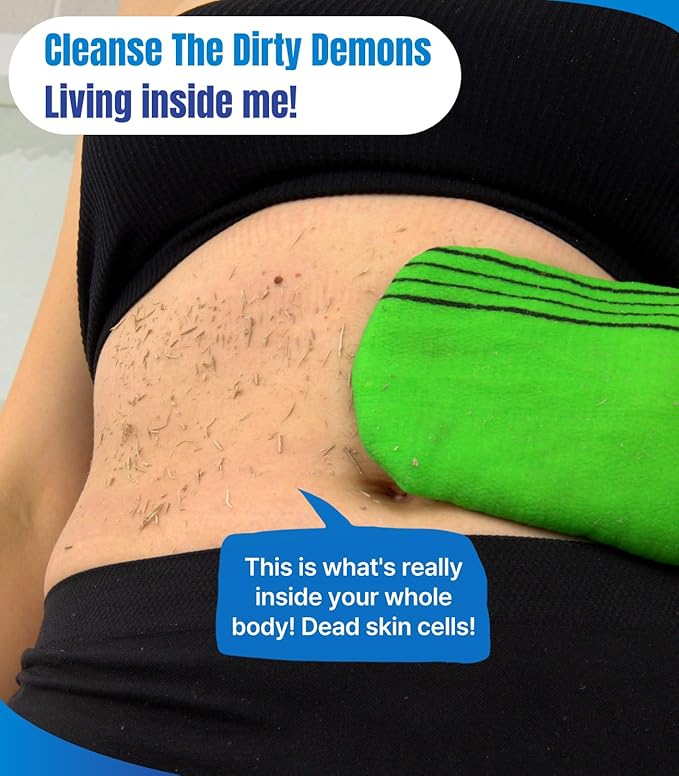 Exfoliating Glove loofah Korean Skin Care face Lip Body Scrub Body wash Dry Brushing Body Brush Bath Towels Foot Back Scrubber scrubbing Bathing Sponge Remover Gloves (SkyBlue)
