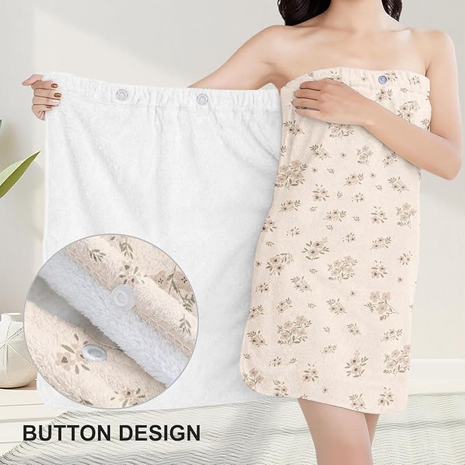 Absorbent Bath Towel Wrap Set for Women, Small Flower Print Towel Wrap After Shower, Microfiber Shower Robe Body Towel Wraps for Women, Quick Dry Hair Towels Wraps for Spa Hotel Beach Girl Teen