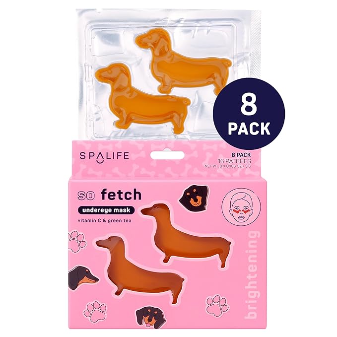 SpaLife So Fetch Hydrogel Under Eye Patches for Dark Circles | Mothers Day Gifts | Dachshund Under Eye Patches for Puffy Eyes | Weiner Dog Undereye Bags | Pack of 8 Pairs (8 Undereye Treatments)