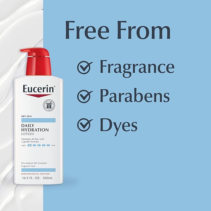 Eucerin Daily Hydration Body Lotion for Dry Skin, Unscented Body Moisturizer, Mothers Day Gifts, 16.9 Fl Oz Bottle, Pack of 3