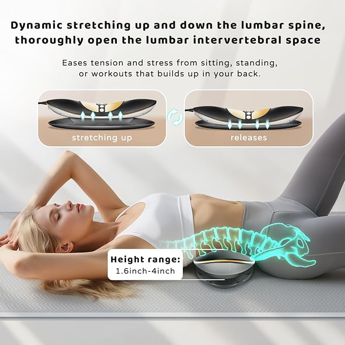 Cordless Electric Lumbar Traction Device, 4-in-1 Multifunctional Back Massager for Low Back Pain Relief with Controller, Dynamic Traction, Microcurrent Therapy, Hyperthermia and Vibration (Black)