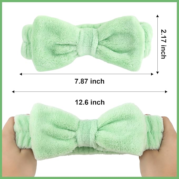 Ondder Green Spa Terry Cloth Skincare Headbands for Women - 8 Pcs Makeup Bow Hair Bands for Face Washing and Skin Care