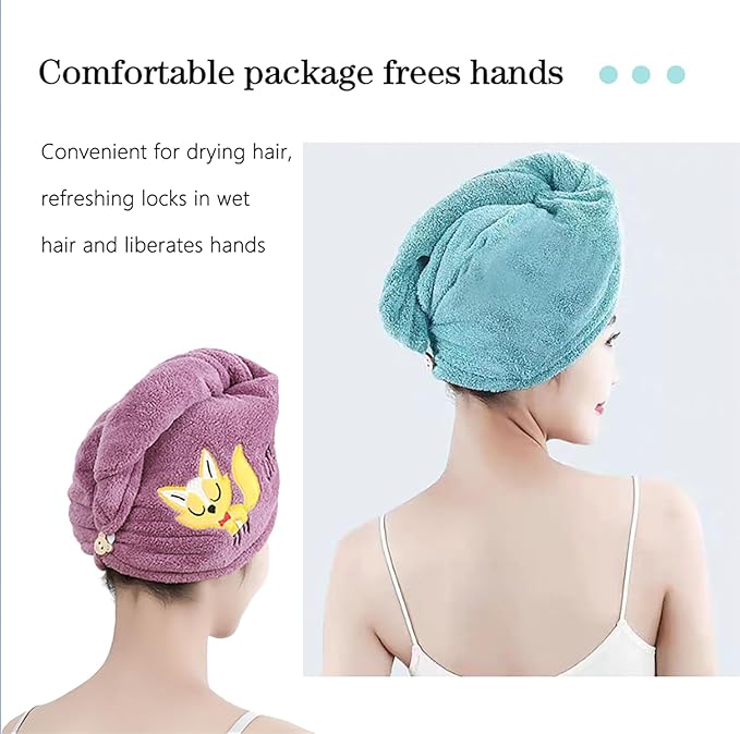 Microfiber Hair Drying Towel Wrap for Women, Hair Turbans Towel for Wet Hair,turbie Twist Hair Towels(The Color of the Picture is for Reference only) (Light Green with Polar Bear)