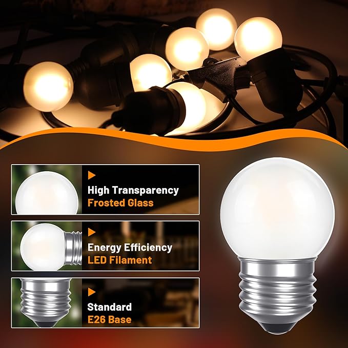 G40 1.5w Low Wattage Led Bulb Equivalent 15 Watt Standard E26 Base G14 Small Low Power Light Bulb, Frosted, Warm White 2700k, CRI 90+, 150lm, Pack of 4