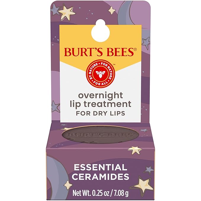 Burt's Bees Back To School Dorm Essentials, Original Overnight Intensive Lip Treatment, Moisturizing, Restorative, Reduces Fine Lines, Vitamin E, Ceramides Oils, Natural Origin Lip Care, 0.25 Oz.