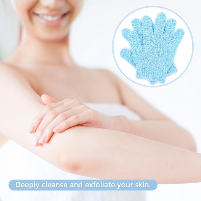 BlingKingdom 1 Pair Bath Gloves for Shower Exfoliating Wash Gloves Shower Mitts for Women Beauty Spa Massage Skin Shower Body Scrubber (Blue)
