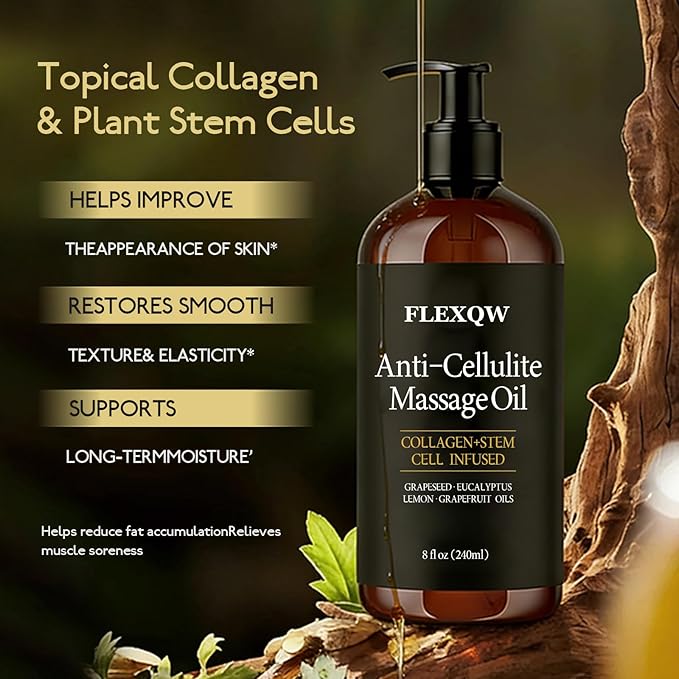 Anti Cellulite Massage Oil, Lymphatic Drainage Body Oil, Collagen Oil for Skin Tightening, Cellulite Remover for Legs, Natural Anticellulite Massage Oil for Massage Therapy