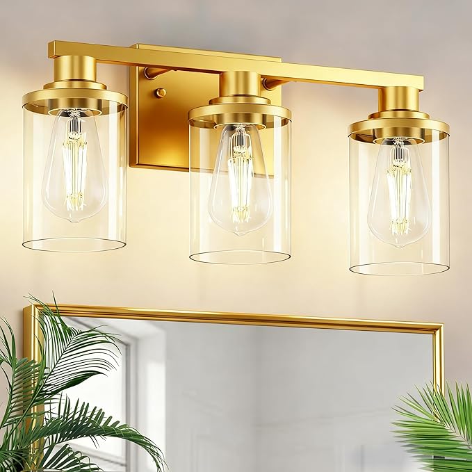 L LOHAS LED 3 Light Bathroom Vanity Light, Gold Bathroom Light Fixtures, Vanity Lights for Mirror Bedroom Hallway