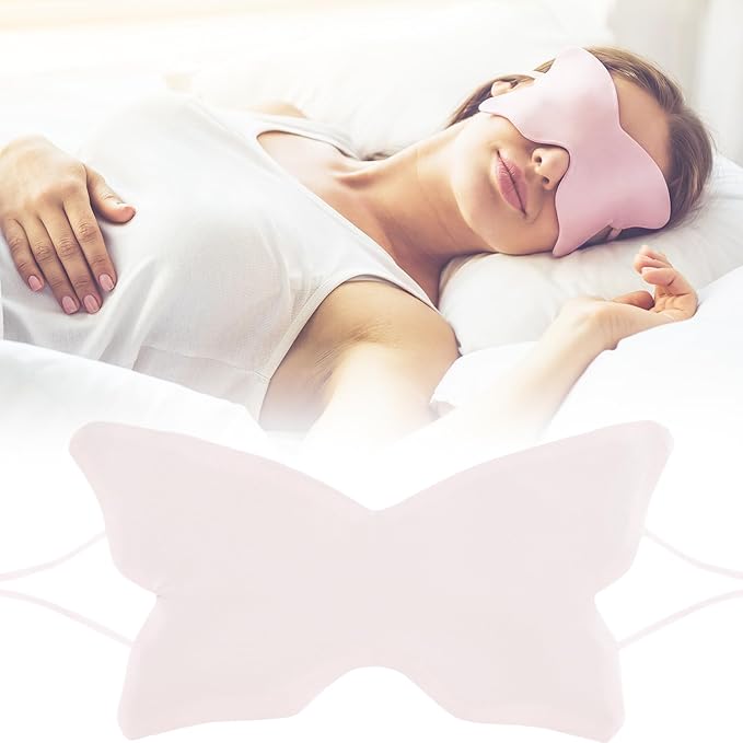Butterfly-Shaped Silk Sleep Mask for Women - Pink Ultra-Soft Light Blocking Eye Cover with Elastic Strap, Ideal for Night Sleep Travel Office Naps & Home Use