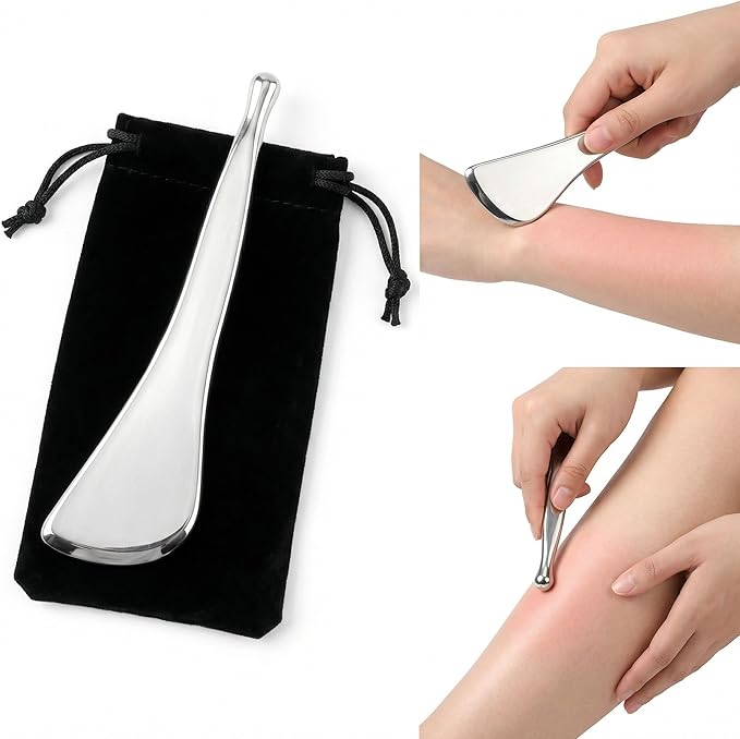 2-in-1 Dual-Ended Acupressure Massage Tool, Stainless Steel Gua Sha Scraper & Large Tip Fascia Release Tool for Deep Tissue Muscle, Back, Neck & Foot