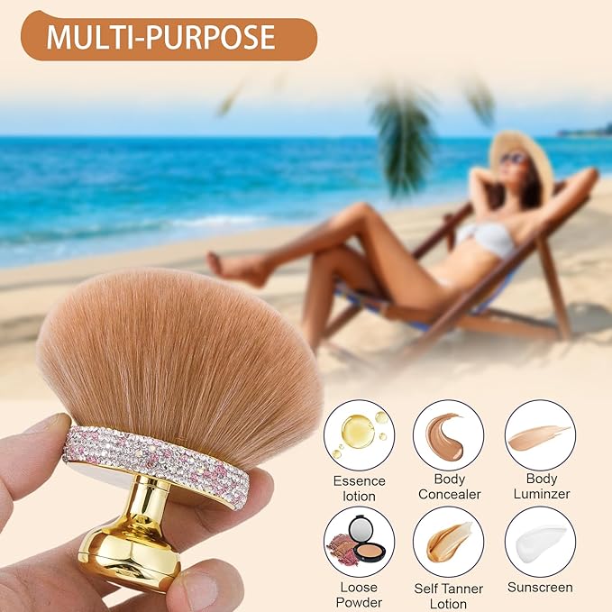 UNIMEIX Extra Large Body Makup Brush for Self Tanner Blend and Blur Body Brush, 3.2 Inch Wide-headed Sunscreen Applicator for Face, Legs, Body, Powder, Cream and Foundation (Gold)