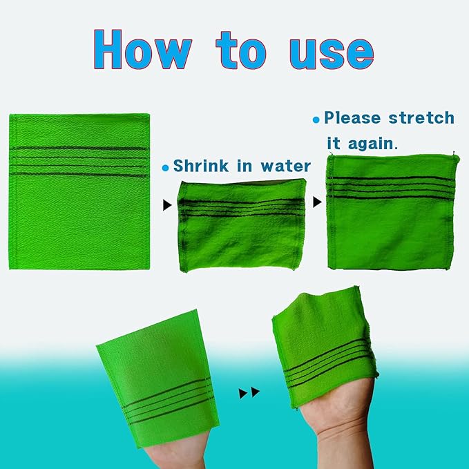 Korean Asian Exfoliating Bath Washcloth Mitt for Remove Dead Skin.Exfoliating Body Scrubber.Exfoliating Gloves for Body Scrub (Green 8)