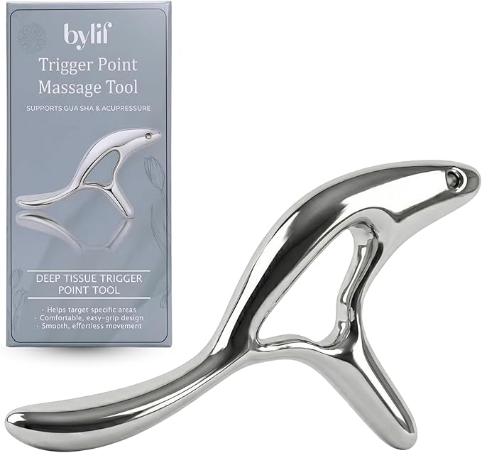 Trigger Point Massage Tool, Gua Sha Tool for Deep Tissue Massage & Fascia Release, Metal Muscle Scraper, Stainless Steel Thumb Saver, Acupressure Myofascial Release Tool, Full Body Pain Relief