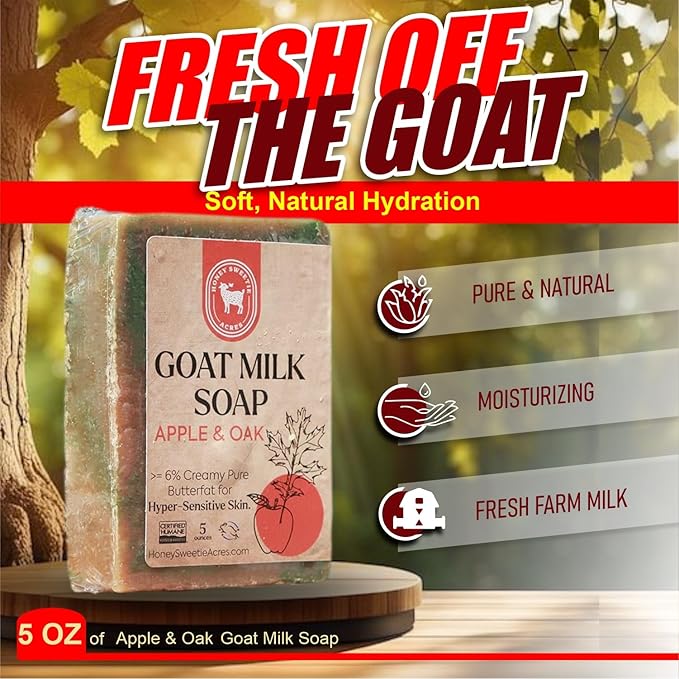 Honey Sweetie Acres Apple Oak Goat Milk Soap - Handmade 5 oz Bar, Made with Natural Ingredients, Moisturizing & Gentle, Made in the USA