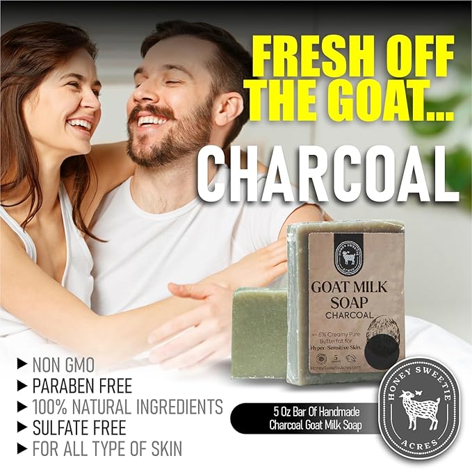 Honey Sweetie Acres Charcoal Goat Milk Soap - Handmade 5 oz Bar, Made with Natural Ingredients, Moisturizing & Gentle, Made in the USA