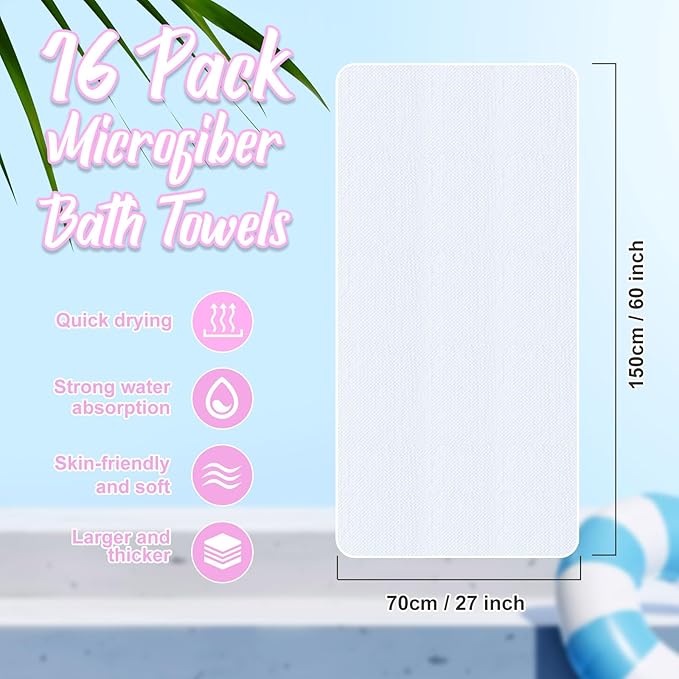 SmoothNovelty 16 Pack Microfiber Bath Towels Bulk 27'' x 60'' Oversized Size Bath Towel Highly Absorbent Extra Large Soft Drying for Beach Shower Summer Salon Sport Gym Party (Lattice,Pastel)