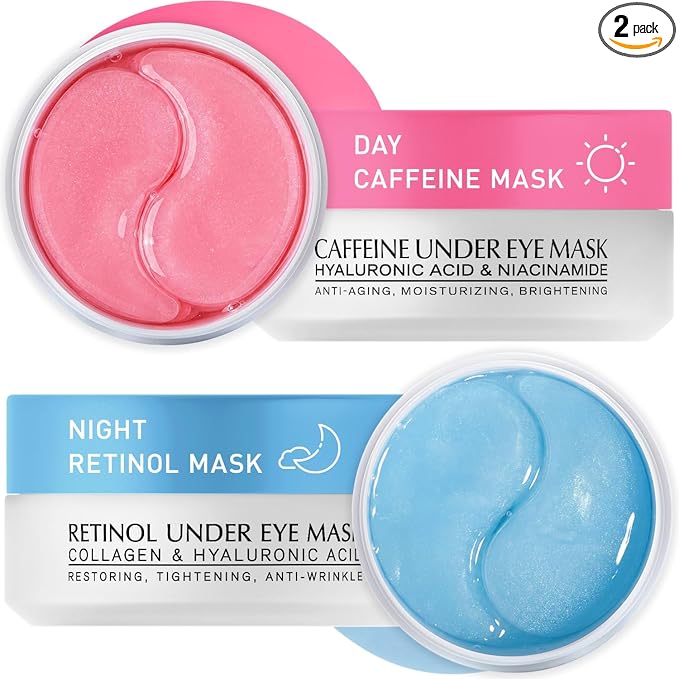 Under Eye Patches Kit: 120 Pcs Retinol & Caffieine Gel Eye Mask for Dark Circles, Puffiness and Wrinkles - Day & Night Skin Treatment Pads with Niacinamide, Collagen & Hyaluronic Acid (2 Pack)