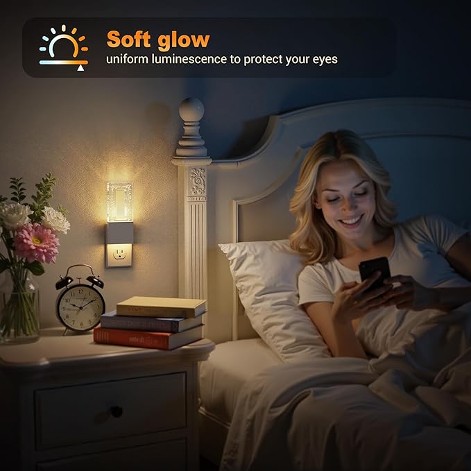 JandCase Night Lights Plug into Wall, Dusk to Dawn Sensor, 3000K Soft White LED, Acrylic Bubble Design, 0-100lm Adjustable Brightness, Foldable Nightlight for Bedroom, Bathroom, Living Room, Hallway