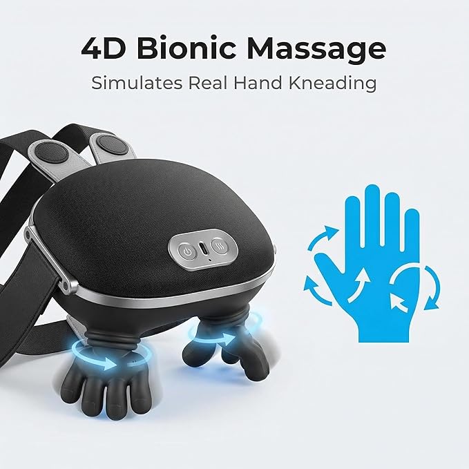 Portable Finger Pressure Neck and Back Massager with Heated Massage Tool, Electric deep Tissue 4D kneading Massage, simulating Human Relaxation and Muscle Pressure Relief
