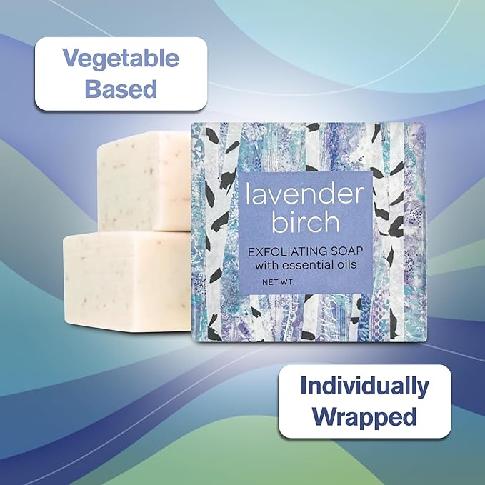Greenwich Bay Mini Botanical Soap Bars – 12 Pack 1.9 oz Each – Individually Wrapped Guest Soaps for Airbnb, Spa, Travel, Bath – Travel Size Bar Soap Set, Lavender Birch