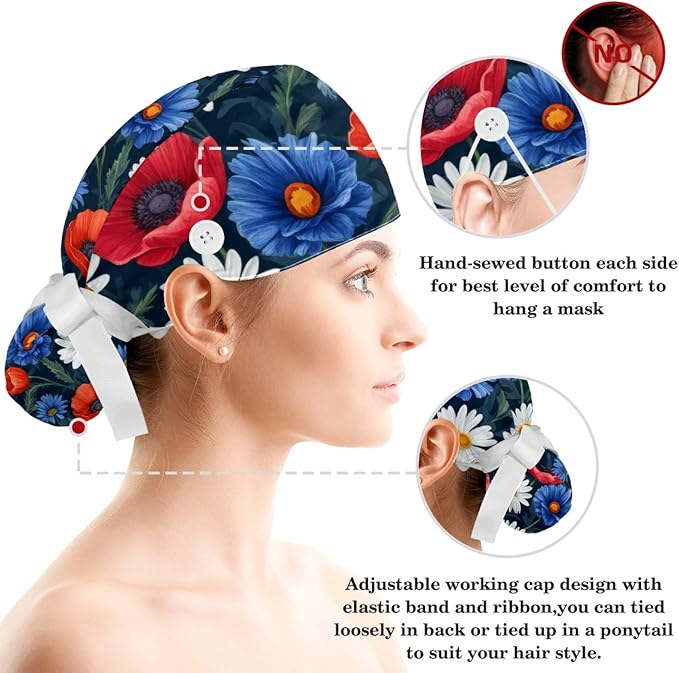 Scrub Cap with Hair Scrunchy, Ponytail Holder Surgical Cap