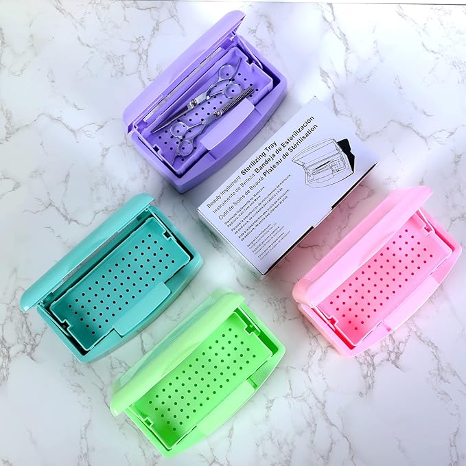 Plastic Sterilizing Tray-Sterilization Tray,Clean Sterilizer Box Storage Organizer for Nail,Tweezers,Hair Salon,Spa & Cutter Manicure Equipment-Clear Lid Pink