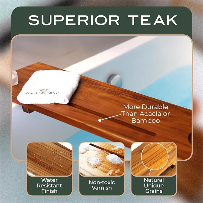 Teak Bathtub Tray for Tub 35” | Bath Tub Tray Wood for Large & Freestanding Tubs, Bathtub Trays for Tub, Bath Tray for Tub, Bath Table Tray | Grand Fjord by JapandiSpirit
