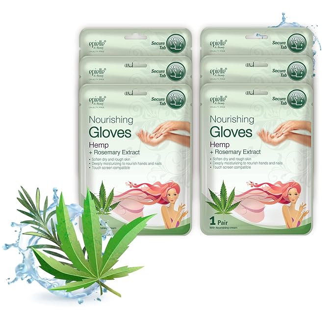 Epielle Nourishing Hand Mask 6 Pairs, Repair and Soften with Hemp & Rosemary Extract, Deep Moisturizing Gloves for Dry, Cracked Hands, Self Care Gifts for Women, Spa Kit, Mothers Day Gifts