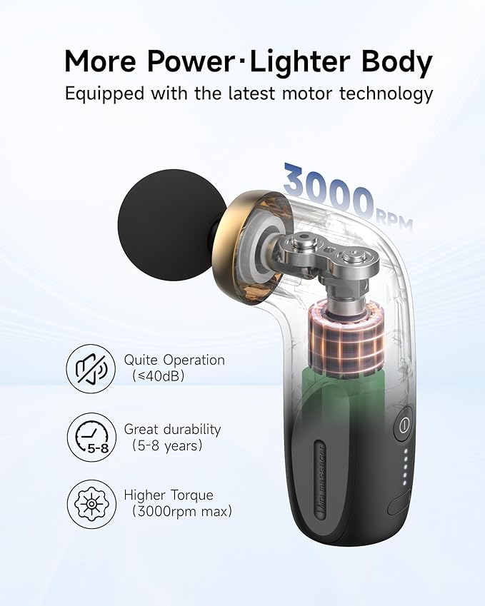 HEYCHY A1 Super Mini Massage Gun, Percussion Deep Tissues Muscle Massager, Travel Massage Gun, Compact Sports Massager, Portable Handheld Massager for Office, Home, Athletes(Black)