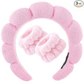 Zkptops Spa Headband for Washing Face Wristband Set Sponge Makeup Skincare Headband Terry Cloth Bubble Soft Get Ready Hairband Women Girl Puffy Padded Headwear Non Slip Thick Hair Accessory(Pink-2)