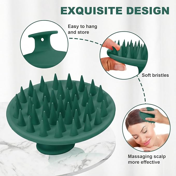 Meartchy Silicone Scalp Massager Shampoo Brush, Scalp Brush for Hair Growth & Dandruff Removal, Hair Scrubber Scalp Stimulator Exfoliator Brush with Soft Bristles for Wet Dry Scalp Care (Dark Green)