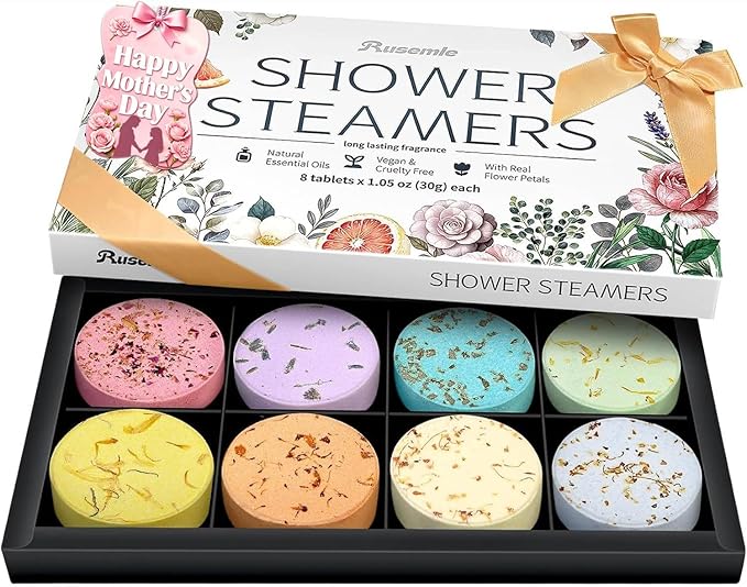 Shower Steamers Aromatherapy Birthday Gifts for Women - 8 Pcs Mothers Day Gifts for Mom Wife Daughter Grandma, Self Care with Natural Essential Oils Relaxation Home Spa Gift Set (Cream White)