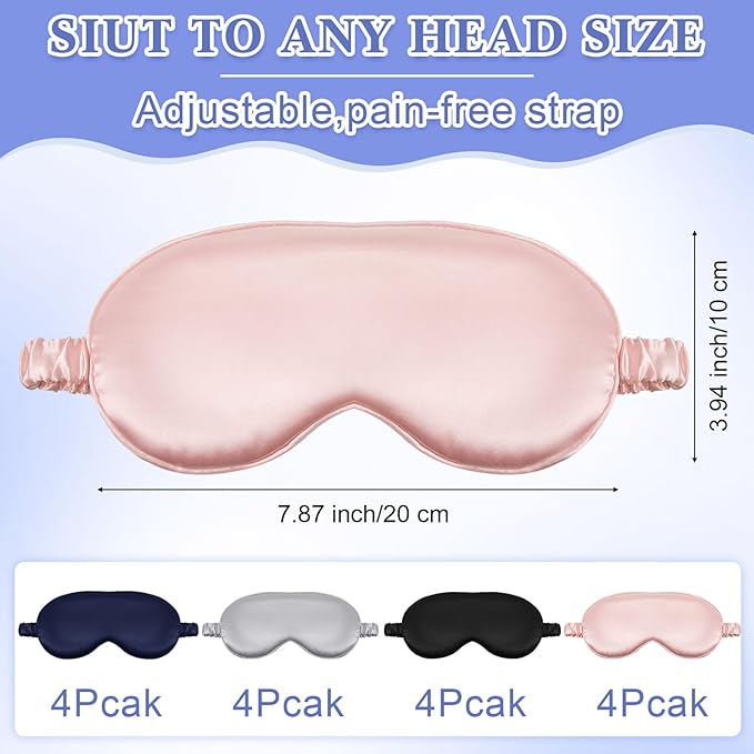 Cutecrop 12 Pcs Silk Sleep Masks Soft Satin Eye Masks with Adjustable Elastic Strap for Sleeping Comfortable Blindfold Eyeshade for Women Men Nap Night Travel Gifts (Navy Blue,Black,Pink,Silver)