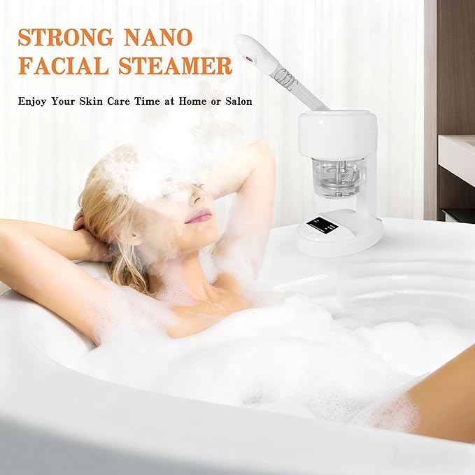 Nano Ionic Facial Steamer, 360° Rotatable Portable Mist Sprayer, Warm Mist Face Steamer for Pores Deep Cleansing Skin Moisturizing, Home SPA Facial Skin Care Device, White