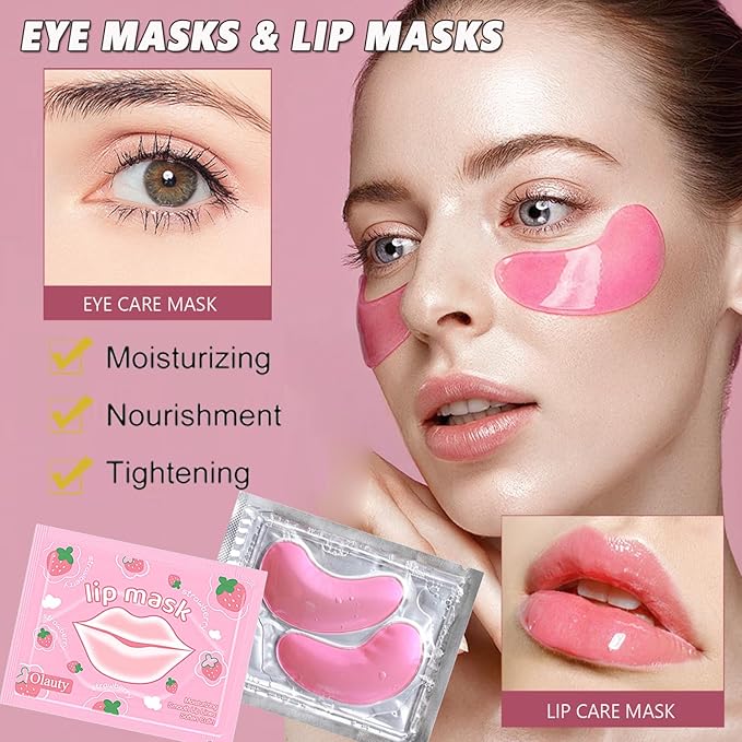 30 Pairs Eye Masks & Lip Masks, Under Eye Patches for Puffy Eyes, Moisturizing Lip Mask Pink Pads, Reducing Fine Lines, Mothers Day Gifts, Graduation Gifts, Teacher Appreciation Gifts, Bulk Gifts